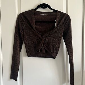 Abercrombie Bronze Glitter Long sleeve crop top - Size S